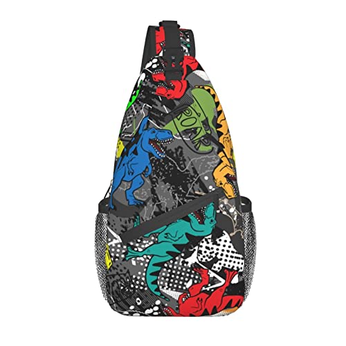 Schultertasche Gekritzel Mit Dinosauriern Dreieck Pack Langlebiger Freizeit Sling Bag Herren & Damen, Für Outdoor, Fitness, Radfahren von Generic