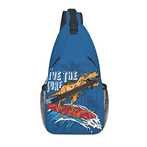 Schultertasche Gelber Dinosaurier Mit Surfbrett Männerhandtasche Langlebiger Verstellbarer Rucksackgurt Sling Schulter Rucksäcke, Für Klettern, Outdoor, Schule von Generic