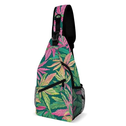 Schultertasche Hawaii-Unkrautblätter Polyester Sling Rucksack Multipurpose Taktisch Brusttasche Für Radfahren Herren Damen 19X39Cm von Generic