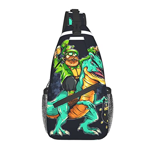 Schultertasche Mann Und Grüner Dinosaurier Sportliche Brusttasche Stilvoller Leichte Hüfttasche, Für Schule, Outdoor, Radfahren von Generic