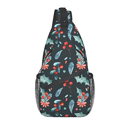 Schultertasche Weihnachten Mit Beeren Und Blättern Fitnessstudio Multipurpose Verstellbarer Rucksackgurt Brustrucksack, Für Outdoor, Radfahren, Sports von Generic