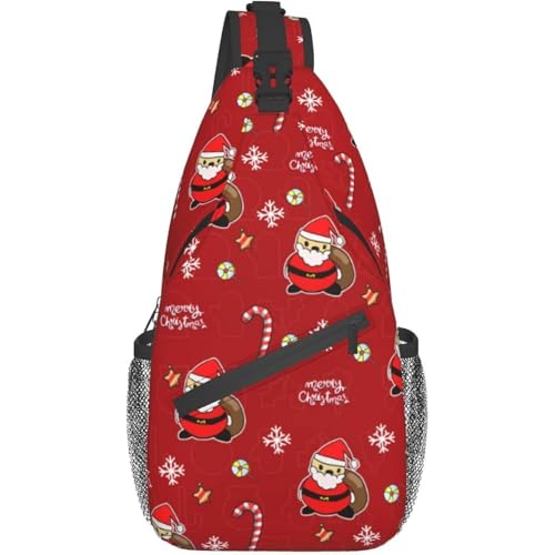 Schultertasche Weihnachten Rot Mit Weihnachtsmann Sportliche Brusttasche Verstellbarer Rucksackgurt Leichte Brustrucksack, Für Outdoor, Fitness, Radfahren von Generic