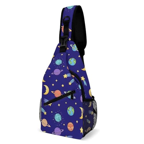 Schultertasche Weltraum Sonne Mond Sterne Planet Stylisch Sling Bag Elegant Sling Rucksack Für Wandern Sport Herren 19X39Cm von Generic
