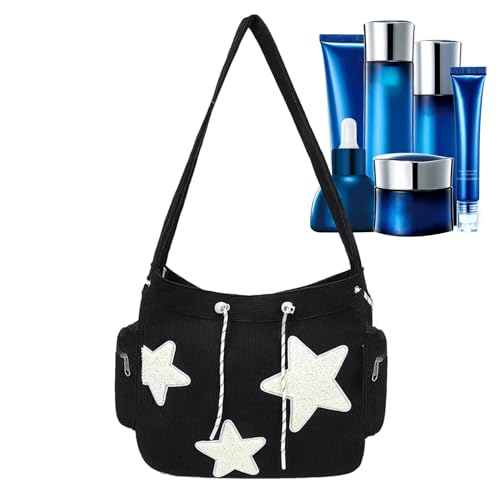Schultertasche mit Sternmuster, große Kapazität, tragbare Umhängetasche für Mädchen, Schwarz, Without pendant von Generic