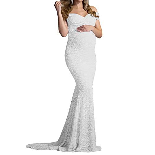 Schwangerschaftskleidung Umstandskleidung Stillen Kleid Lieferant Umstandskleid Frauen Spitze Trailing Fotoshooting Kleid Kleidung für Baby Mädchen, weiß, X-Large von Generic