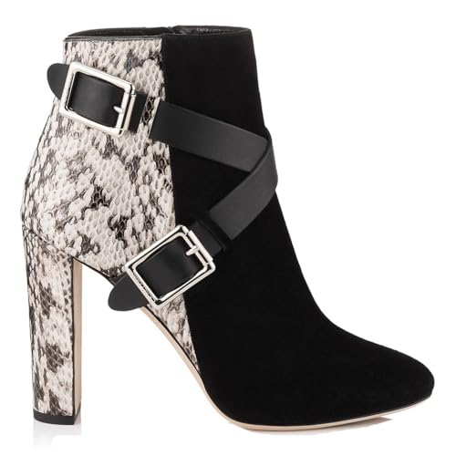 Schwarz,35 EU,Modische Colorblock-Stiefeletten mit spitzer Zehenpartie und klobigen Blockabsätzen für Damen. Stiefeletten mit gekreuzten Riemen und Schnalle, Bequeme Abend- und Partyschuhe von Generic