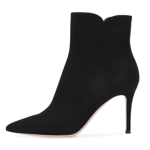 Schwarz,35 EU,Stiefeletten für Damen, Spitze Zehenpartie, Stiletto-Absatz, Kurze Stiefeletten mit Überziehdesign und PU-Lederschuhe für Partys, Verabredungen und Kleider von Generic