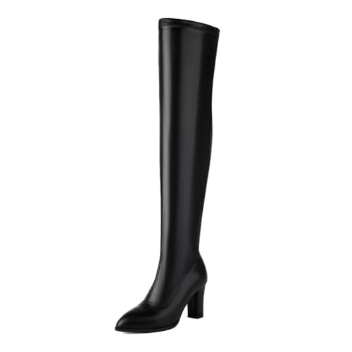 Schwarz,36 EU,Bequeme Overknee-Stiefel für Damen im Herbst, Spitze Zehenpartie und klobige Blockabsätze, Overknee-Stiefel mit seitlichem Reißverschluss, Ball- und Partyschuhe von Generic
