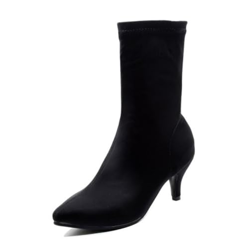 Schwarz,36 EU,Damen-Stiefeletten mit Kitten Heel, Spitze Zehenpartie, Bequeme Stretch-Stiefeletten, zum Hineinschlüpfen, Kurze Stiefel, Herbst- und Winterschuhe für die Arbeit im Büro von Generic