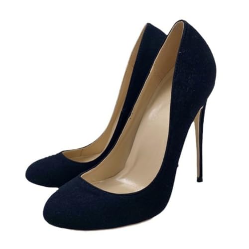 Schwarz,37 EU,Damen-Pumps aus Wildleder, zum Hineinschlüpfen, High Heels mit runder, geschlossener Zehenpartie, Stiletto-Absatz, für Braut, Hochzeit, Party, Abendkleid, Freizeit von Generic