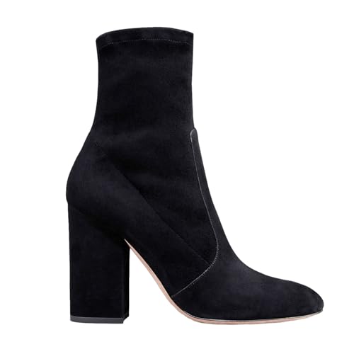 Schwarz,37 EU,Damen-Stiefeletten mit Blockabsatz, spitzer Zehenbereich, Kurze Stiefel, Blockabsatz mit seitlichem Reißverschluss, Kleiderschuhe für Abendveranstaltungen von Generic