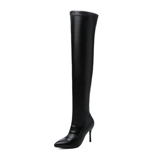 Schwarz,37 EU,Overknee-Stiefel für Damen, Stiletto-High-Heels, Spitze Zehenpartie, Leder, PU, hohe Herbststiefel mit seitlichem Reißverschluss, modische Tanzparty-Langstiefel von Generic