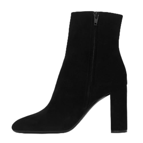 Schwarz,38 EU,Damen-Stiefeletten aus Wildleder mit runder Zehenpartie, klobigen Blockabsätzen und seitlichem Reißverschluss, Bequeme Abend- und Partyschuhe von Generic