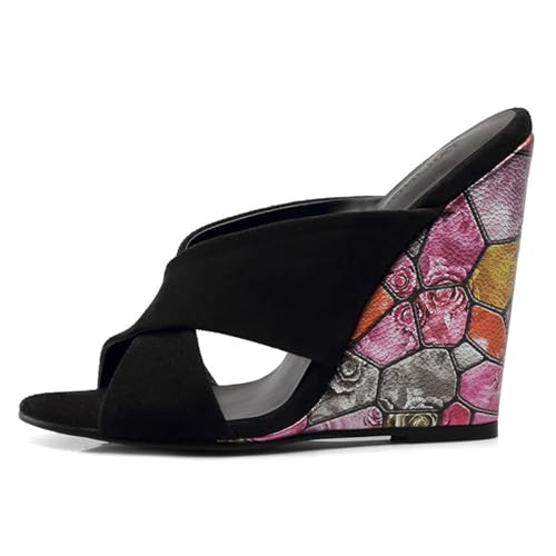 Schwarz,39 EU,Damen-Keilsandalen mit gekreuzten Riemen, offene Zehenpartie, Slingback-Slipper, Pantoletten mit Wildleder-Print, Keilabsatz, Party- und Abschlussballschuhe Schwarz,39 EU,Damen-Keilsandalen mit gekreuzten Riemen, offene Zehenpartie, Slingback-Slipper, Pantoletten mit Wildleder-Print, Keilabsatz, Party- und Abschlussballschuhe von Generic