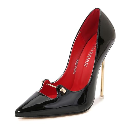 Schwarz,39 EU,Damen Pumps Spitze Geschlossene Zehen Stiletto High Heels Mit Metallschnalle Sandalen Cutout Slip On Hochzeitsfeier Abschlussball Abendschuhe von Generic