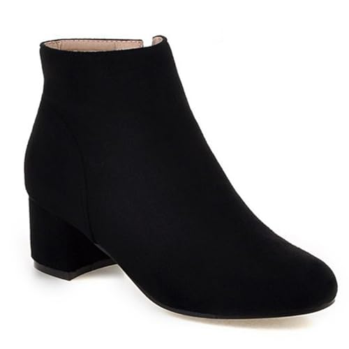 Schwarz,39 EU,Damen-Stiefeletten aus Wildleder mit runder Zehenpartie, klobiger niedriger Absatz, Herbststiefeletten mit Absatz, Bequeme Abendschuhe mit seitlichem Reißverschluss von Generic