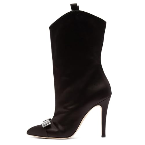 Schwarz,39 EU,Damen-Stiefeletten mit spitzer Zehenpartie, Stiletto-High-Heels mit Schleife, zum Hineinschlüpfen und bequemem Satin, Schuhe für Abendveranstaltungen von Generic