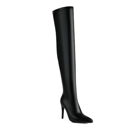 Schwarz,39 EU,Overknee-Stiefel für Damen, seitlicher Reißverschluss, Spitze Zehenpartie, Stiletto-Absätze, Kunstleder, Stretch, Reitstiefel, Overknee-Stiefel, Party- und Abendschuhe von Generic