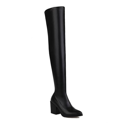 Schwarz,40 EU,Overknee-Stiefel für Damen, Stretch, Overknee-Stiefel, klobige High Heels, Spitze Zehenpartie, Lange Herbststiefel, elastisches Leder, PU, Herbst-/Winterstiefel von Generic