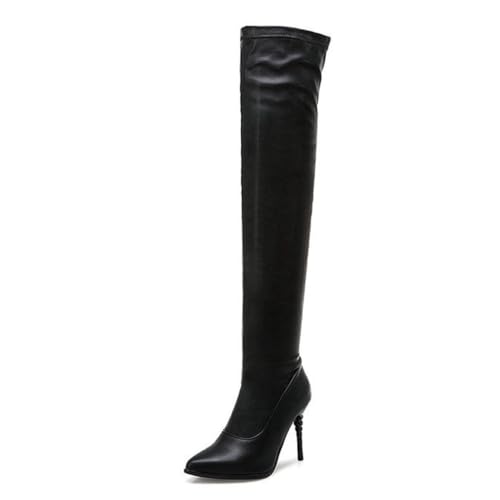Schwarz,40 EU,Overknee-Stiefel für Damen mit spitzer Zehenpartie und Stiletto-Absatz. Lange Stiefel zum Hineinschlüpfen, breites Wadendesign und bequem. von Generic
