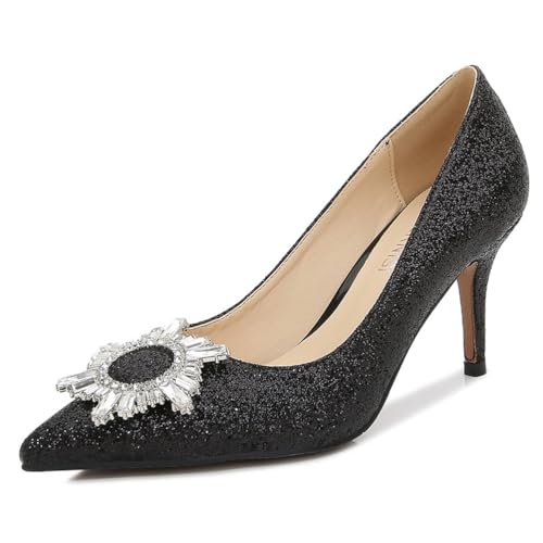 Schwarz,41 EU,Absätze für Damen, geschlossene Pumps mit spitzer Zehenpartie, Stiletto-Absatz, bequemer Slipper für Hochzeiten, Partys und Abende mit quadratischer Strassschnalle Schwarz,41 EU,Absätze für Damen, geschlossene Pumps mit spitzer Zehenpartie, Stiletto-Absatz, bequemer Slipper für Hochzeiten, Partys und Abende mit quadratischer Strassschnalle von Generic