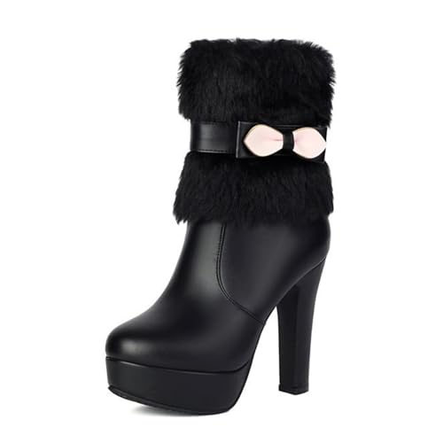 Schwarz,41 EU,Damen Plateau-Stiefeletten mit hohem, klobigem Blockabsatz, runder Zehenpartie, modische Stiefeletten mit Absatz und seitlichem Reißverschluss, Herbst-/Winter-Schleifenschuhe von Generic