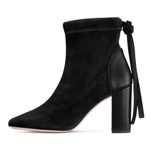 Schwarz,41 EU,Damen-Stiefeletten mit Schnürung, runde Zehenpartie, hoher, klobiger Absatz, modische Stiefeletten mit Absatz, Wildleder, für Hochzeit, Dating, Arbeit, Herbst von Generic