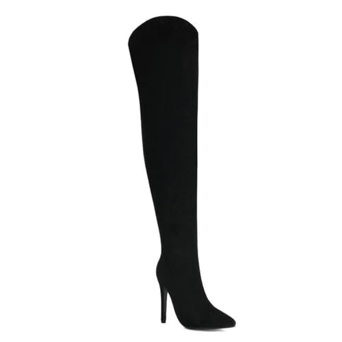 Schwarz,42 EU,Overknee-Stiefel aus Wildleder für Damen, Spitze Zehenpartie, seitlicher Reißverschluss, modisch, bequem, Stiletto-Absatz, Overknee-Stiefel, Party-Abendschuhe von Generic