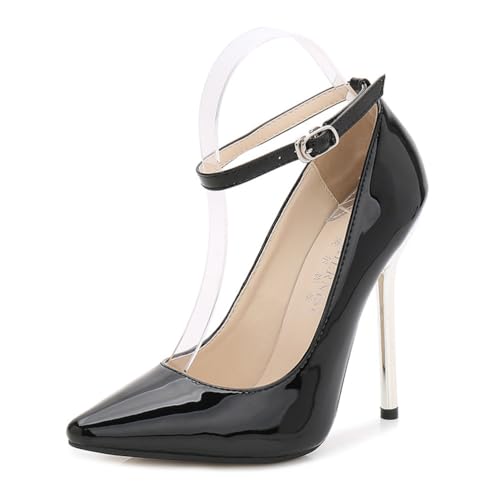 Schwarz,43 EU,Damen 5 Zoll Pumps Spitze Geschlossene Zehenpartie Hochzeitsschuhe Knöchelriemen Stiletto High Heels Schwarz,43 EU,Damen 5 Zoll Pumps Spitze Geschlossene Zehenpartie Hochzeitsschuhe Knöchelriemen Stiletto High Heels von Generic