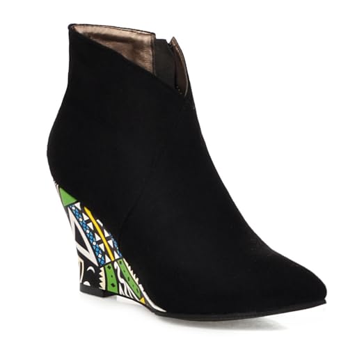 Schwarz,43 EU,Damen-Stiefeletten mit Keilabsatz, Spitze Zehenpartie, Kurze Stiefeletten bis zur Mitte der Wade, mit seitlichem Reißverschluss, modische Colorblock-Abendschuhe für Herbst von Generic