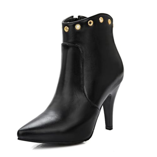 Schwarz,43 EU,Damen-Stiefeletten mit Nieten, Spitze Zehenpartie, Stiletto-Absatz, Herbststiefeletten aus PU-Leder, modischer seitlicher Reißverschluss, kurzer Stiefel für die Büroarbeit von Generic