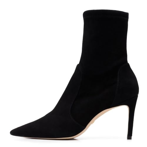 Schwarz,43 EU,Damen-Stiefeletten mit spitzer Zehenpartie, Stiletto-Absatz, Kurze Stiefeletten zum Überziehen, Elegante Winter-/Herbstschuhe für lässigen Komfort von Generic