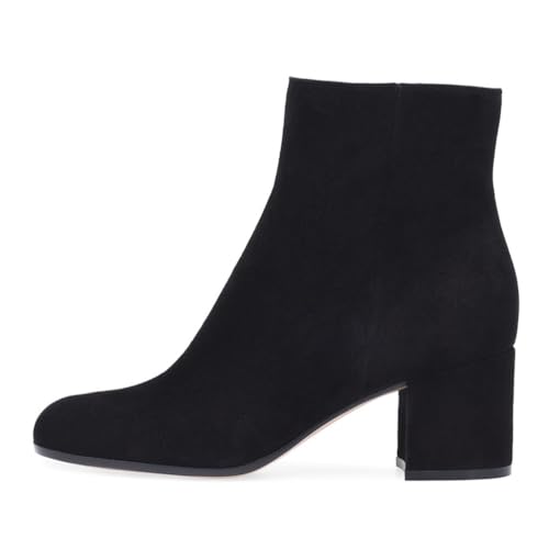 Schwarz,44 EU,Damen-Stiefeletten mit runder Zehenpartie, klobiger Blockabsatz und seitlichem Reißverschluss, Kurze Stiefeletten, Elegante Winter-/Herbstschuhe für lässigen Komfort von Generic