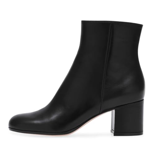 Schwarz,45 EU,Damen-Stiefeletten aus PU-Leder, runde Zehenpartie, klobiger Blockabsatz mit seitlichem Reißverschluss, Kurze Stiefeletten, Elegante Winter-/Herbstschuhe für lässigen Komfort von Generic