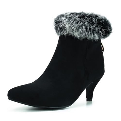 Schwarz,45 EU,Damen-Stiefeletten aus Wildleder mit spitzer Zehenpartie und Kitten Heel, Herbststiefeletten mit Reißverschluss hinten, kurzer Stiefel für Komfort und Freizeit von Generic