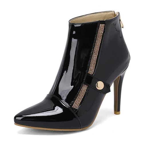 Schwarz,45 EU,Modische Stiefeletten mit Reißverschluss für Damen mit spitzer Zehenpartie und Stiletto-Absatz. Herbststiefeletten mit Reißverschluss auf der Rückseite. Bequeme Freizeitschuhe von Generic