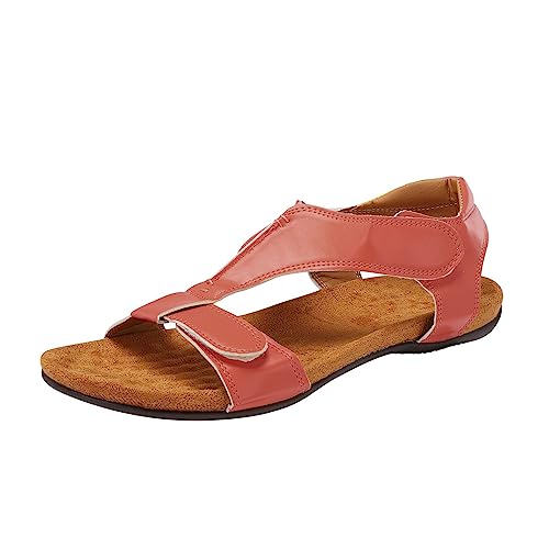 Schwarz Damen Schuhe Mode Frühjahr und Sommer Damen Sandalen flacher Absatz runde Zehen leicht atmungsaktiv große Größe Schuhe Damen Nummer 37 (Watermelon Red, 40) von Generic