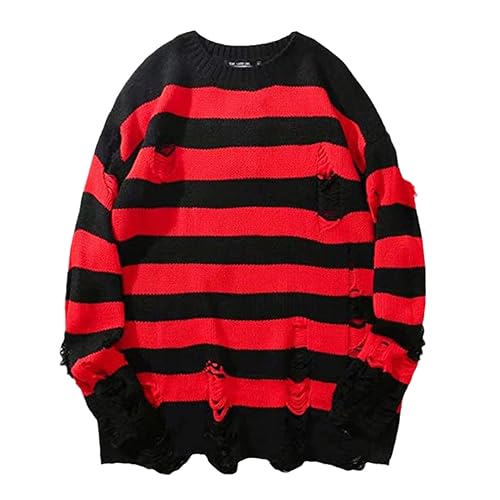 Schwarz Gestreifter Pullover Herren Pullover Strickpullover Herren Oversized Sweatshirt Harajuku Langarm Top, rot / schwarz, XX-Large von Generic
