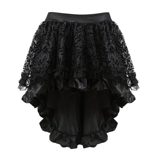 Schwarz Minirock Tutu Rock Tüllrock Spitzerock Damen Mittelalter Tüllrock Kurze Rock Karneval Halloween Party Unterrock Gothic Plissiert Rock Pirat Rock Rüschen Rock Vorne Kurz Hinten (1-Black, M) von Generic