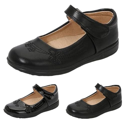 Schwarz Schulschuhe Mädchen Preppy-Stil Ballerina Lederschuhe mit Klettverschluss Flach Anzugschuhe Schuhe Mary Jane Prinzessin Kinderschuhe Gummisohle Performance (Dark Gray, 27 Little Child) von Generic