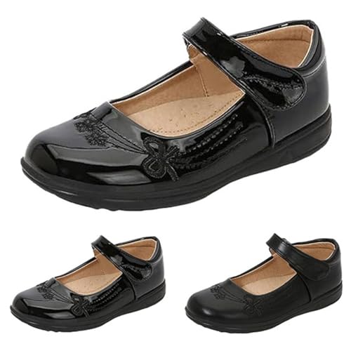 Schwarz Schulschuhe Mädchen Preppy-Stil Ballerina Lederschuhe mit Klettverschluss Flach Anzugschuhe Schuhe Mary Jane Prinzessin Kinderschuhe Gummisohle Performance Schuhe (Black, 31 Little Child) von Generic