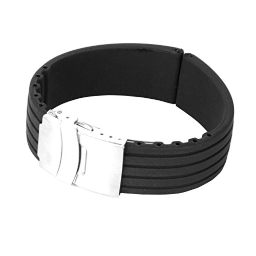 Schwarz Silicone Rubber Band Uhrenarmband Faltschließe Wasserdicht 24mm von Generic