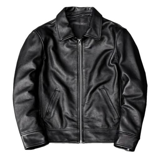 Schwarz Weiche Rindsleder Jacke Männer 100% Echtes Leder Mantel Business Casual Revers Ledermantel, Schwarz , XXXXXX-Large von Generic