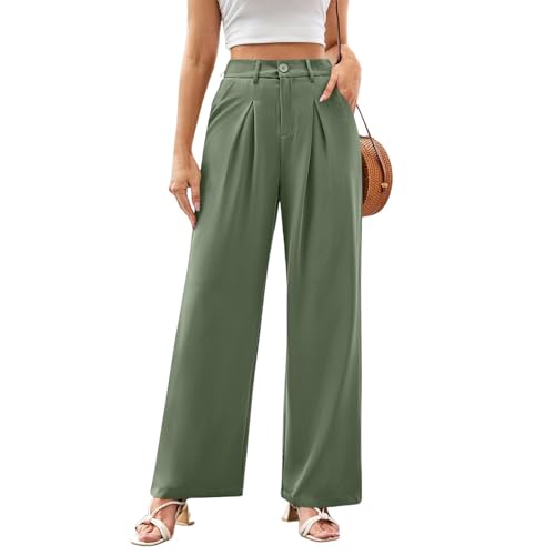 Schwarze Stoffhose Damen Elegant Wide Leg Jogginghose Festliche Hose Damen Weite Jogginghose Damen Jogginghose Damen Breite Hose Damen Damenhose Weites Bein Damen Hose Army Green XS von Generic
