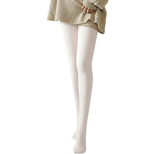 Schwarze Strick Strumpfhose Tights Damen Strickstrumpfhose ohne Fleece Elastisch High Waist Leggings Zopfmuster Strickstrumpfhose Damen Pantyhose Tanzstrumpfhose Feinstrumpfhose (A, One Size) von Generic