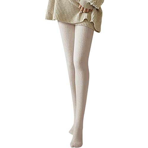 Schwarze Strick Strumpfhose Tights Damen Strickstrumpfhose ohne Fleece Elastisch High Waist Leggings Zopfmuster Strickstrumpfhose Damen Pantyhose Tanzstrumpfhose Feinstrumpfhose (B, One Size) von Generic