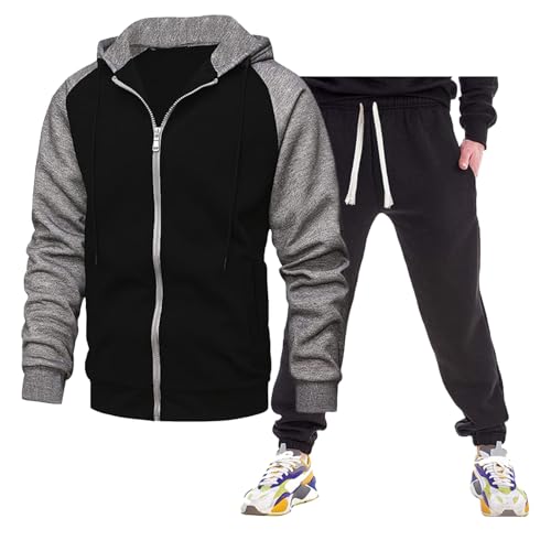 Schwarzer Freitag Sale Deals Herren Baumwolle Jogginganzug Einfarbig Tracksuit Trainingsanzug Set Kapuze Pullover mit Reißverschluss Baumwolle Lang Activewear Regular Sport Anzug Verkauf von Generic