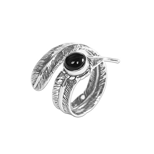 Schwarzer Onyx-Federring, Vintage 925 Sterling Silber verstellbare Federringe für Frauen Männer Schwarzer Onyx-Federring, Vintage 925 Sterling Silber verstellbare Federringe für Frauen Männer von Generic