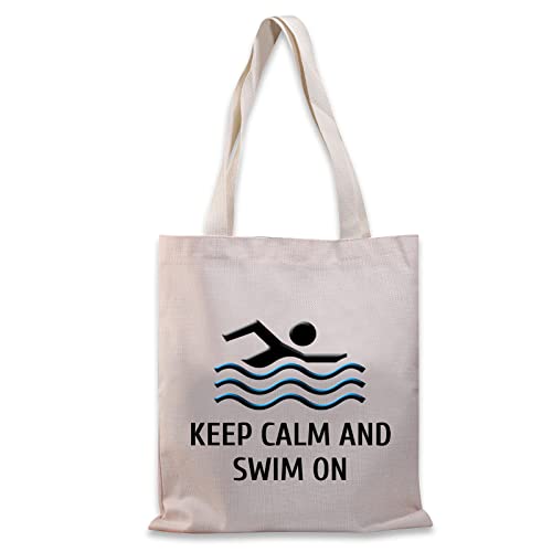Schwimm-Tragetaschen für Frauen, Pool-Liebhaber, Schwimmer, Geschenk "Keep Calm And Swim On Swim Team", Geschenk, Calm Swim Tg, Medium von Generic