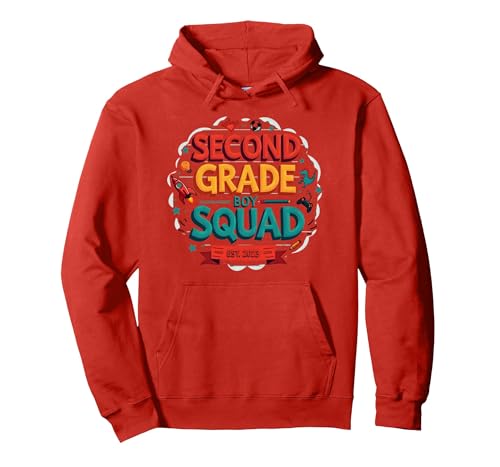 Second Grade Boy Squad Est. 2023 Lustiges Schulabenteuer Pullover Hoodie, Unisex für Erwachsene, Rot, M von Generic